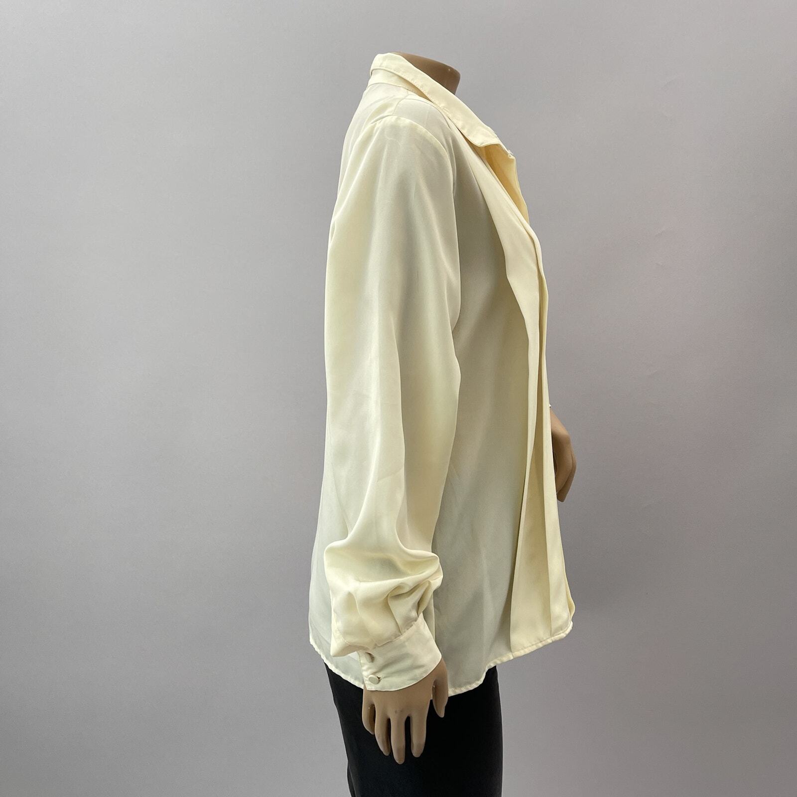 Pierre Cardin Vtg Top Women 10 Cream Button Up Shirt Ruffle Pleat Secretary