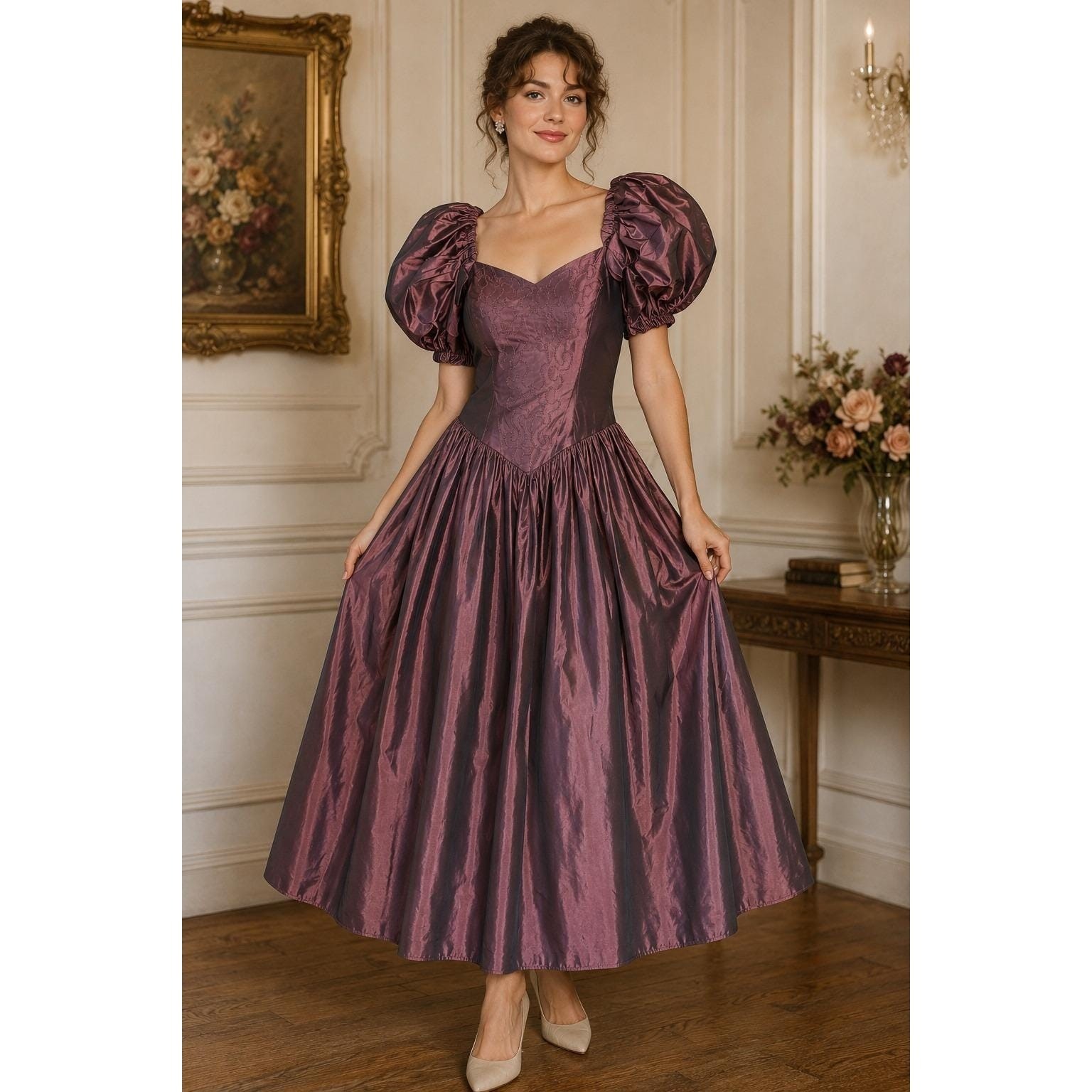 80s Cachet Petite Dress Prom Gown Regencycore Victorian Gothic Romance Halloween