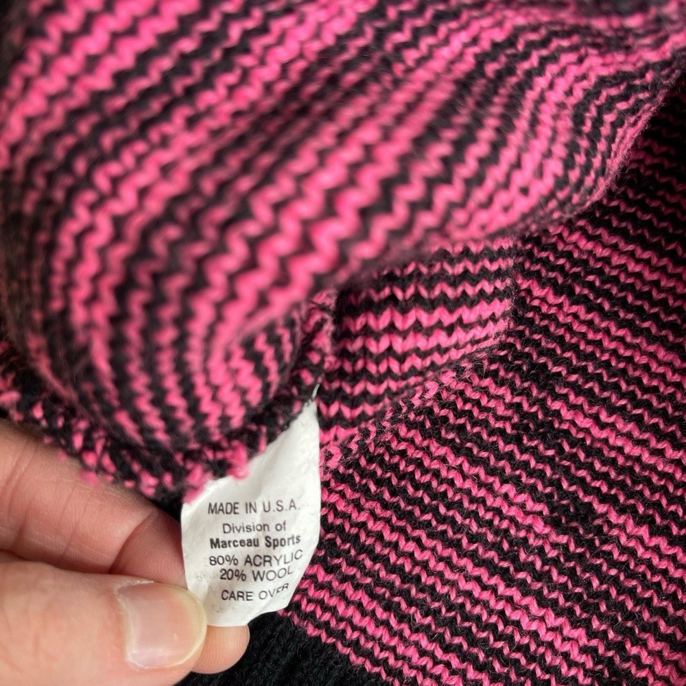 Mountain Lid Woolens Pink Black Retro Geometric Striped Crewneck Wool Sweater M