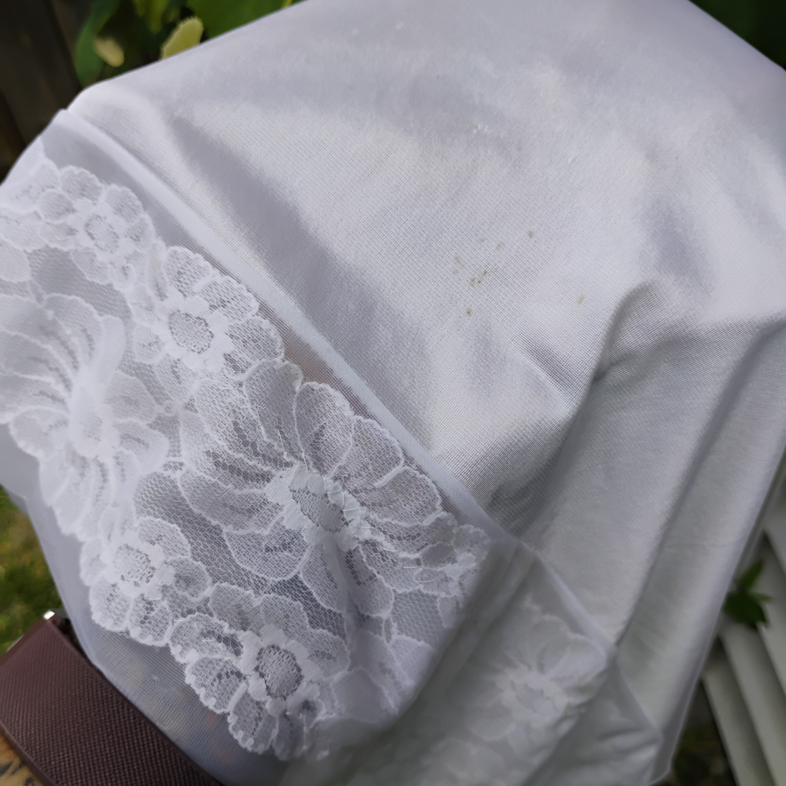 Vintage Sears Sheer White Lace Full Slip Dress Size 38 Medium Midi Length USA