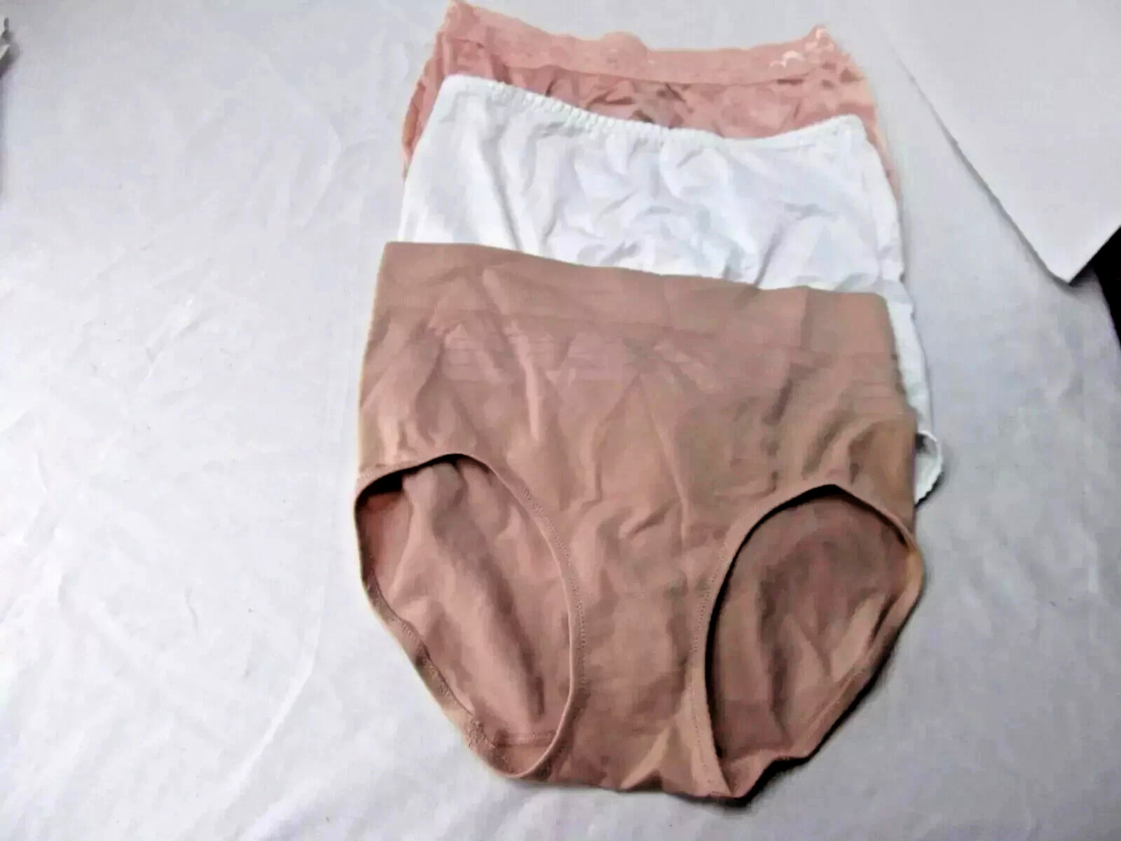 vtg lot 3 panties lingerie silky 6M brief Bali 8700 Hanes beige wht lace