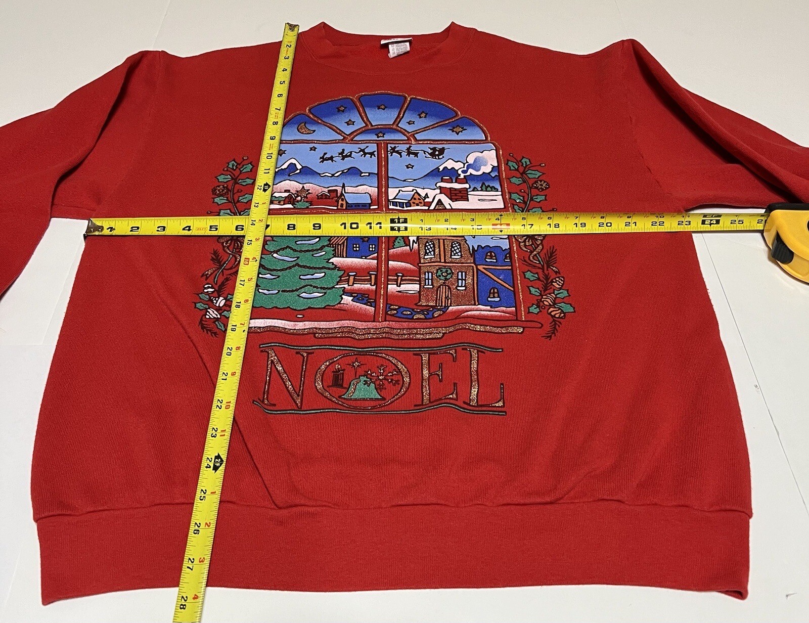 VTG Holiday Time Womens Sz Large Red Christmas Noel Sweatshirt Santa Scene