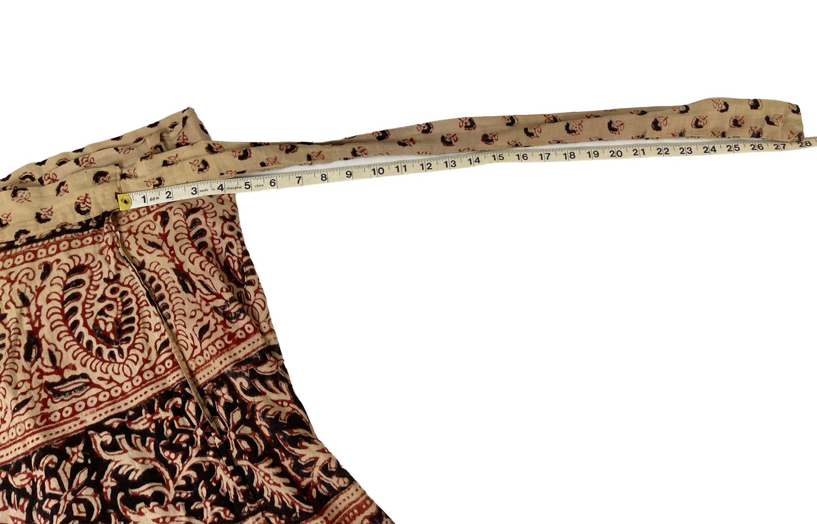 Vintage 70s India Cotton Block Print Wrap Skirt Boho Floral Paisley 35″ Waist