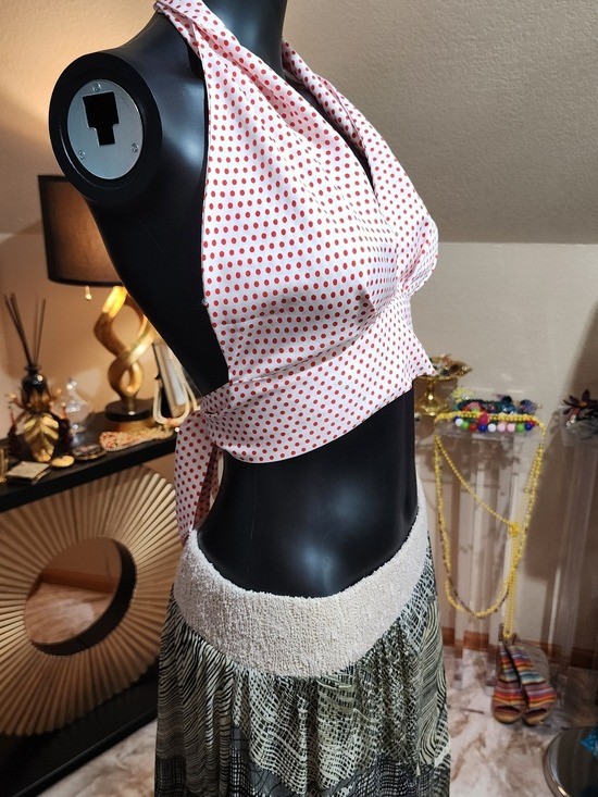 Vintage 70’s White Halter Crop Top with Red Polka Dots