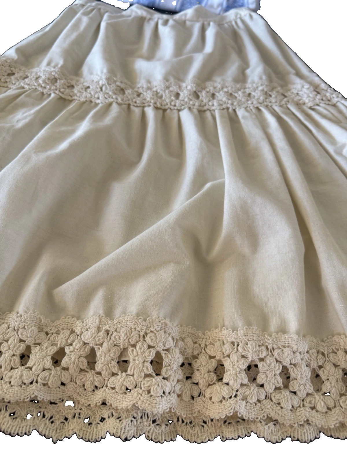 Vtg 70s Jessica’s Gunnies Gunne Sax Cream Cotton Prairie Skirt Crochet Lace 13