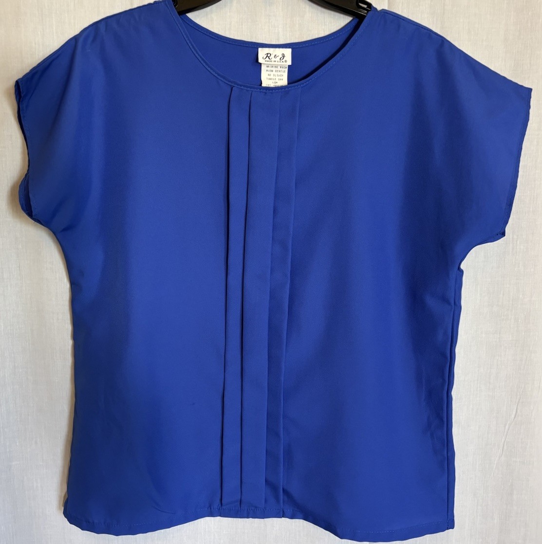 VINTAGE 90’s 80’s Y2K R&J BLUE PLEATED SHORT CAP SLEEVE BLOUSE SIZE 12