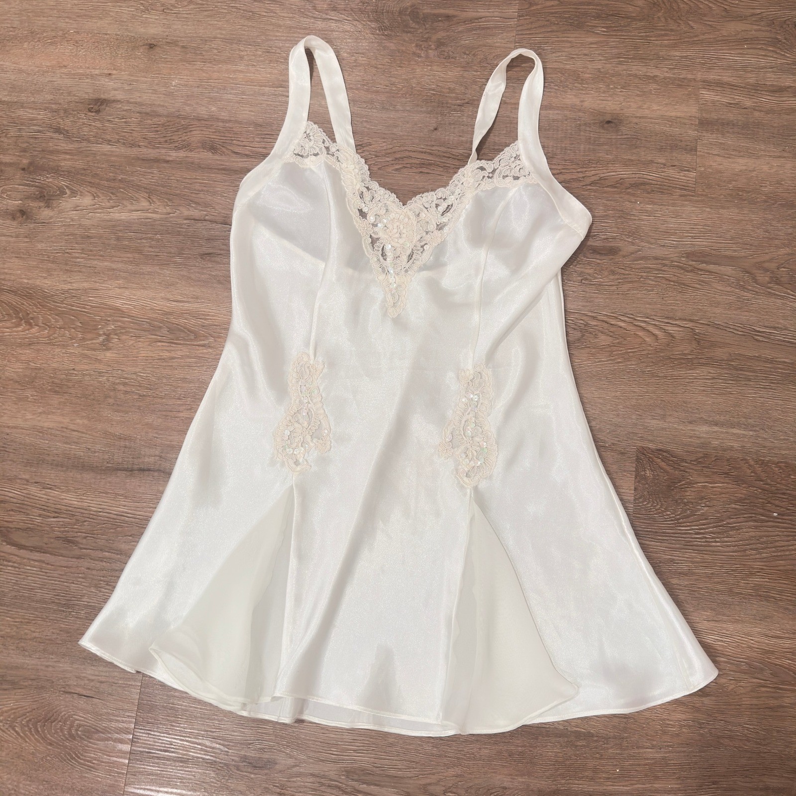 Vintage Victoria’s Secret Ivory Satin Lace Sequin Nightgown Ivory Lingerie