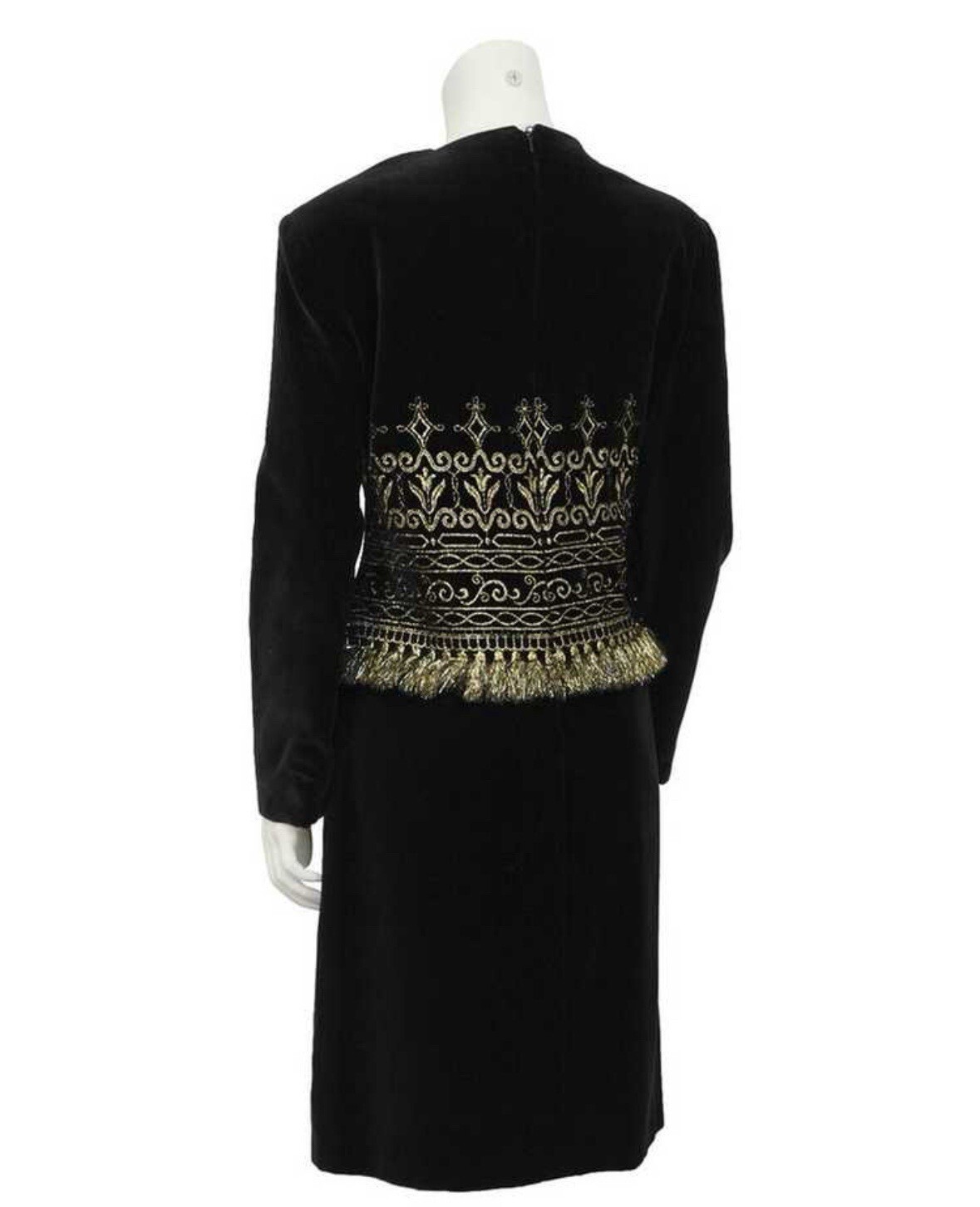 RARE VTG Designer Zandra Rhodes Black Velvet Cocktail Dress Gold Metallic XS S