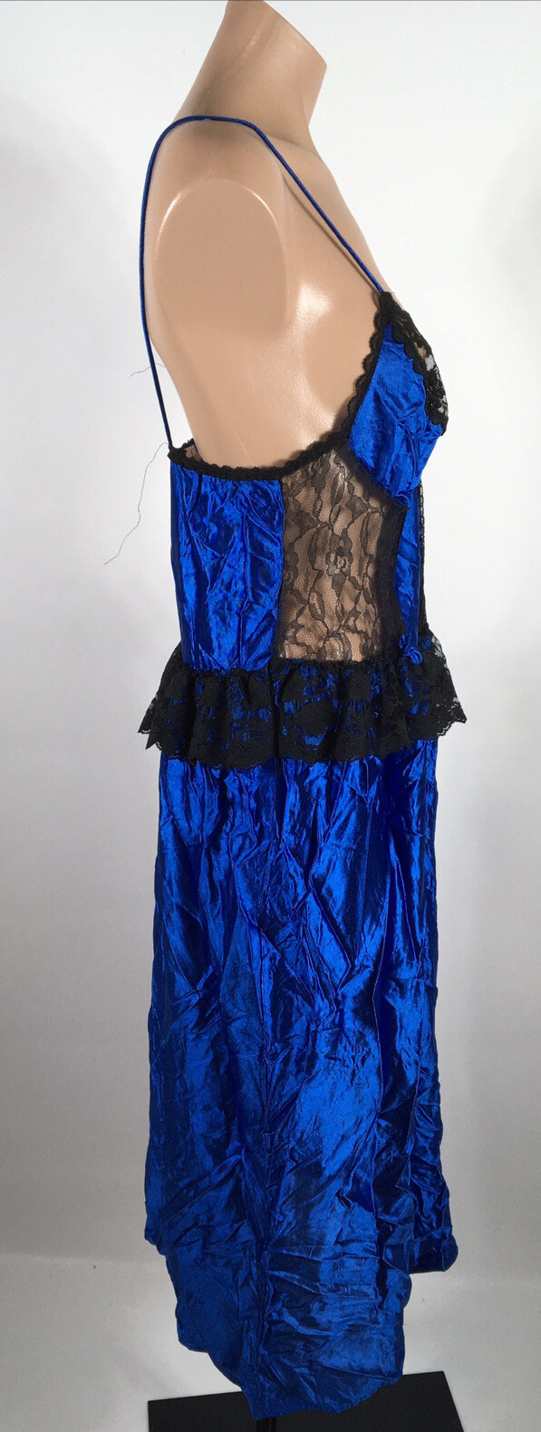 Y2K Midi gown Blue Satin Lace Slip Dress Peplum Vintage Lingerie Sexy 90s Lg