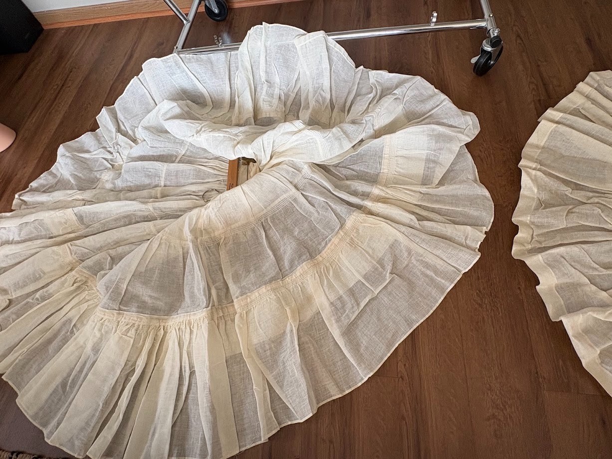 2pc lot VINTAGE FULL CIRCLE TIERED PETTICOAT SLIPS AS IS FOR REPURPOSING