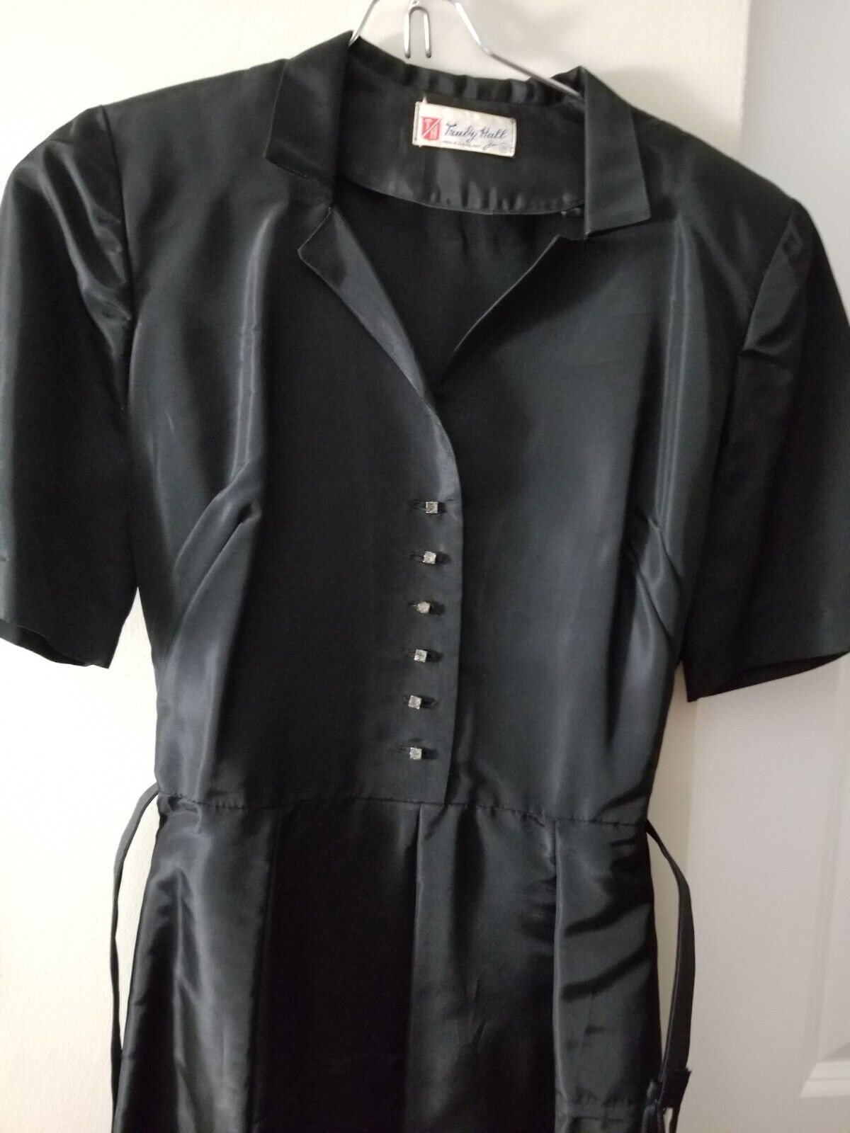 Rare Trudy Hall Jr 1940’s Black Dress With Belt Vintage – Size 11