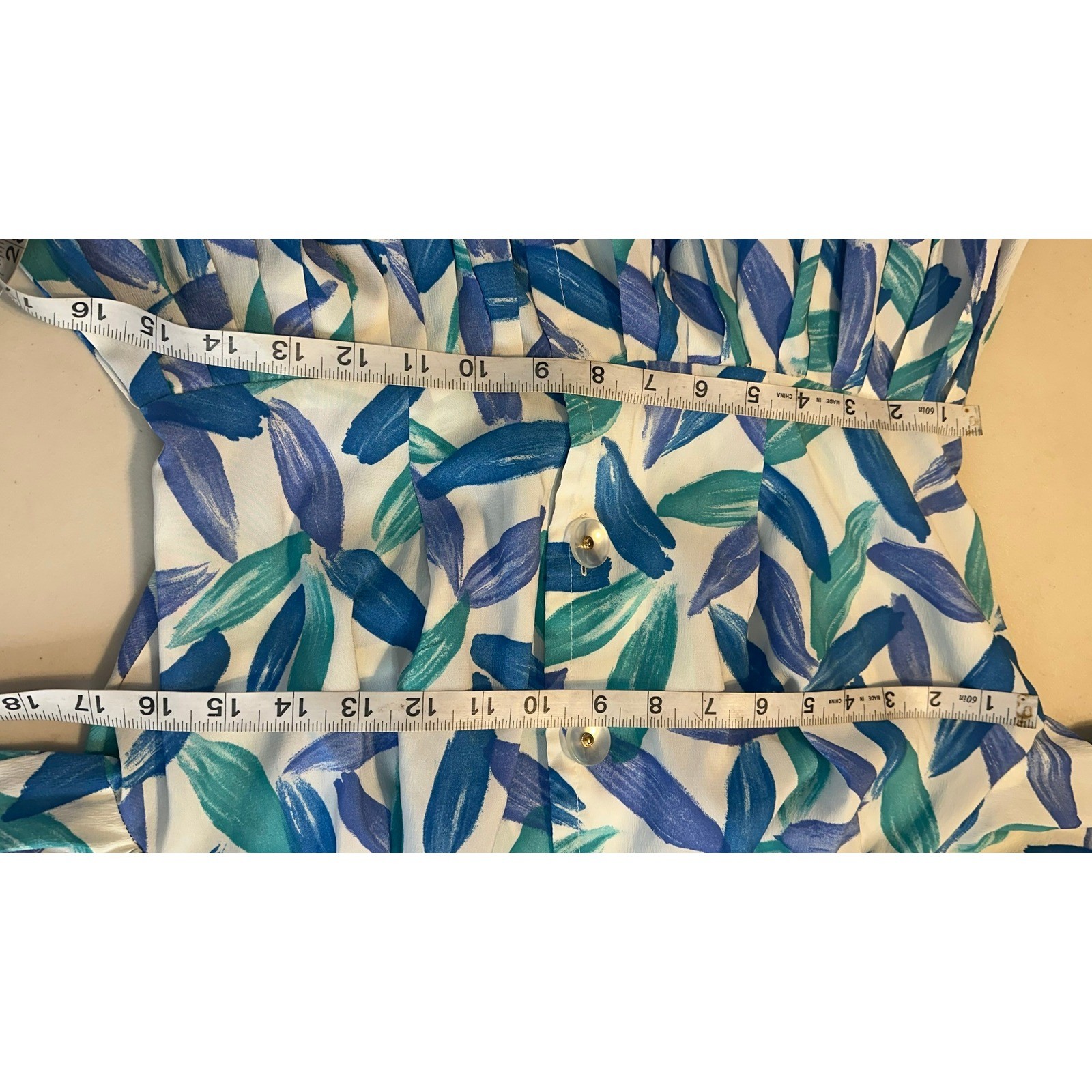 Vintage 80’s Floral Shirt Dress Women 6 Blue Teal Leaf Print Vintage Knee Length