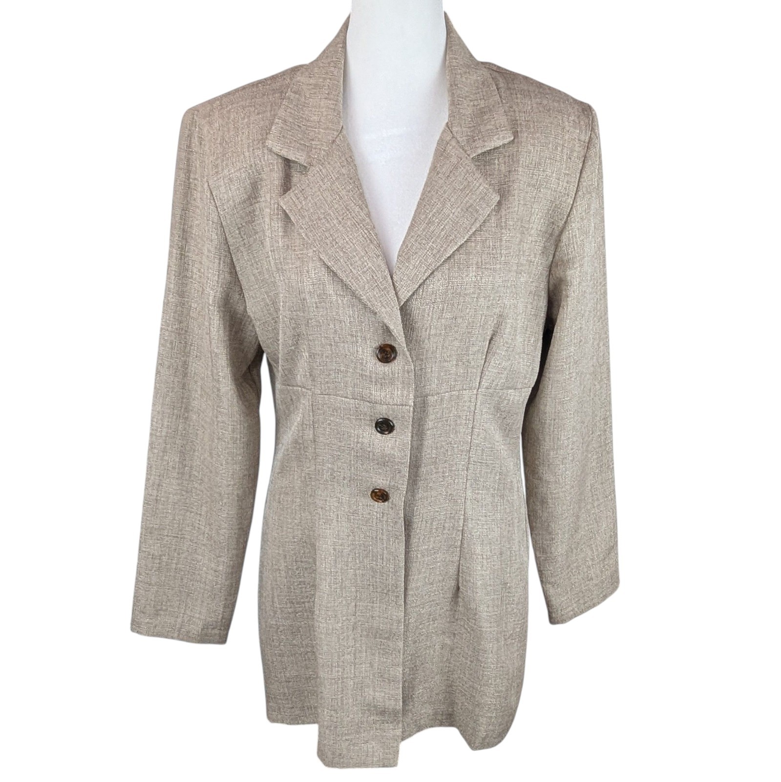 Vintage My Michelle Sleeveless Dress Long Jacket Set Jr Sz 13/14 Tan Timeless
