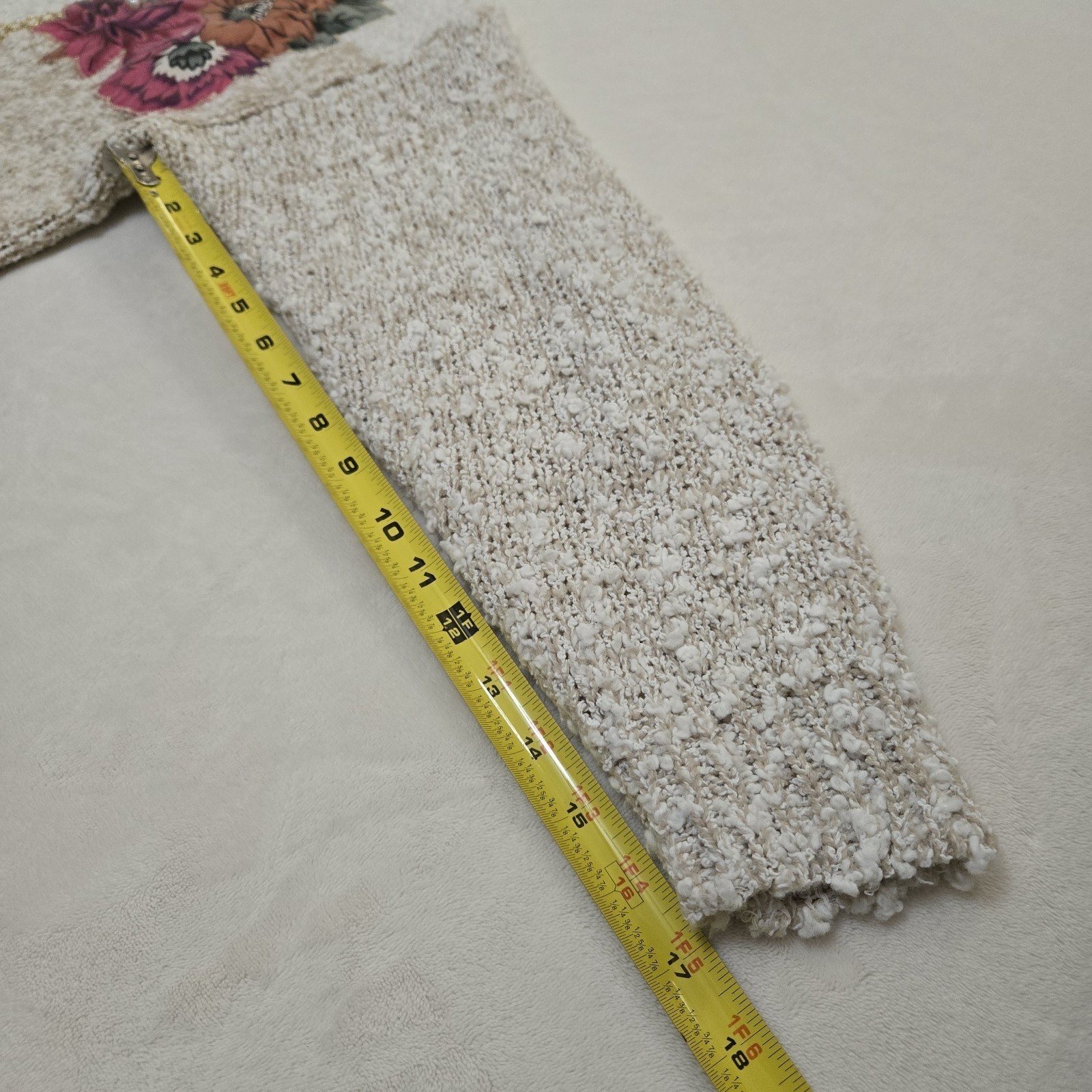 Needles & Yarn Vintage Popcorn Knit Floral Applique Sweater Pearl Accents Medium