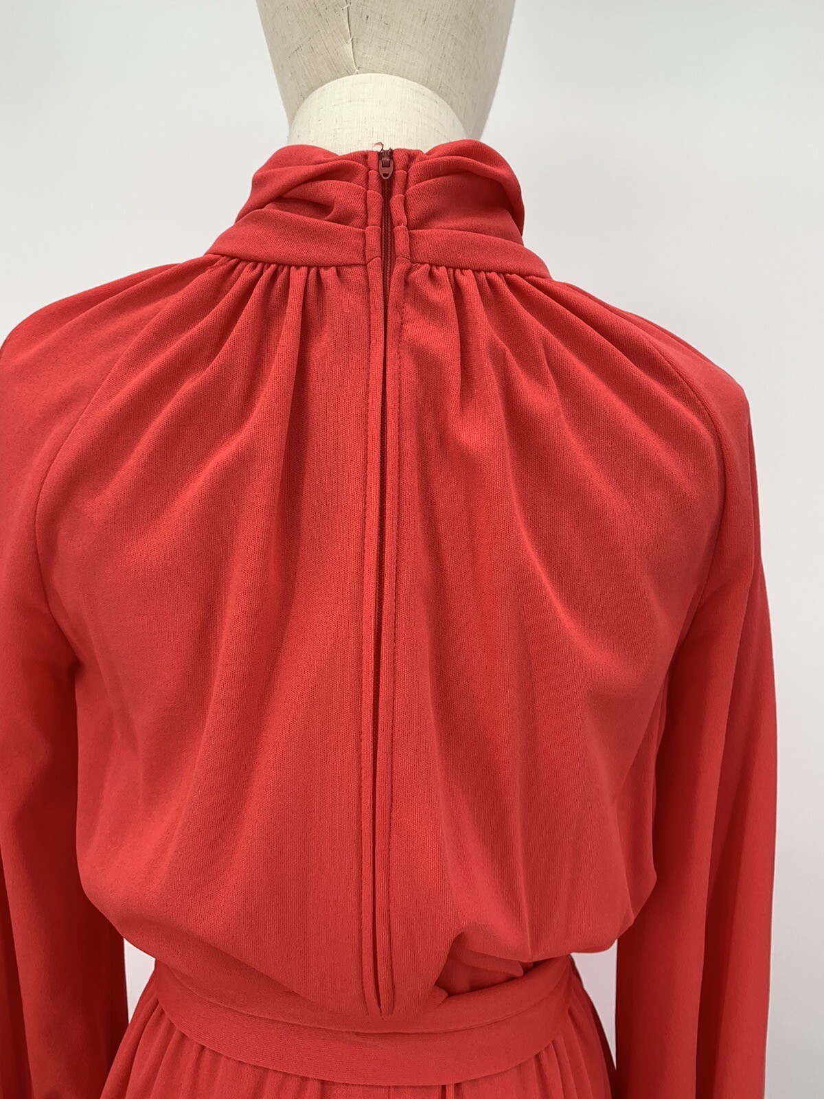Vintage 70s Carlye Secretary Holiday Red Dress Belted ILGWU Tag High Neck Talon