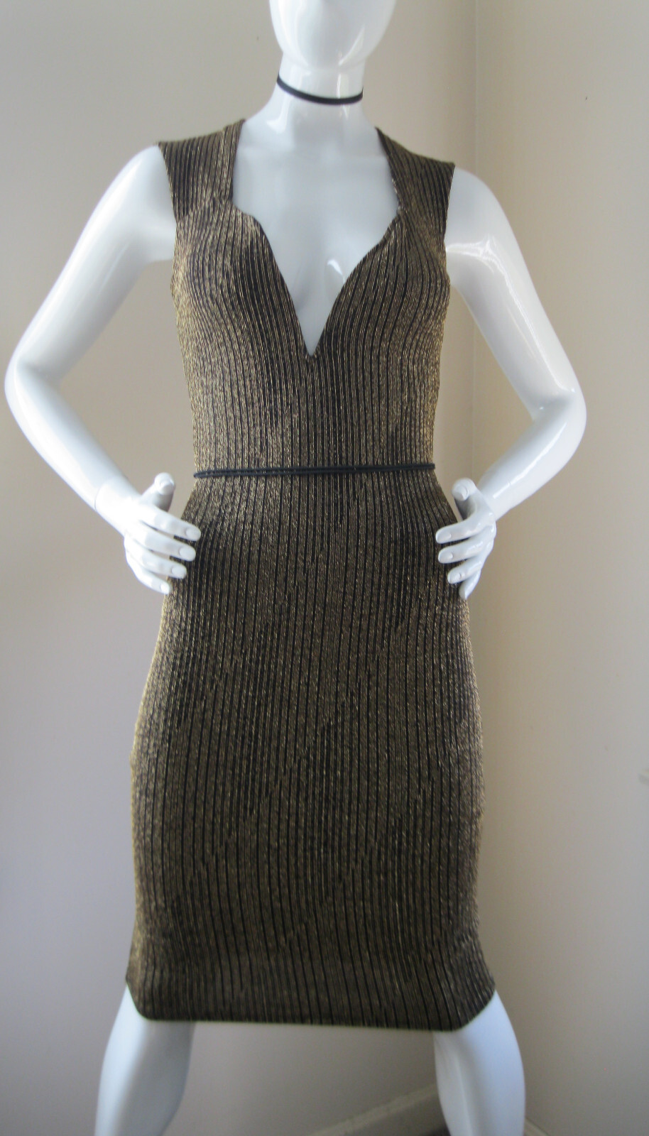 *RARE* Vintage 90’s MONACO Gold Metallic/Black Bodycon Dress SUPER SEXY! WOW! M
