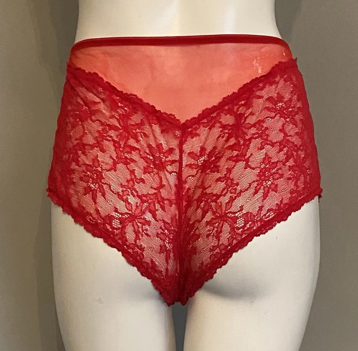Vintage Red Lace Bra and Panty Hot Pants Shorts Lingerie Pin-Up Sexy 34DD Felina