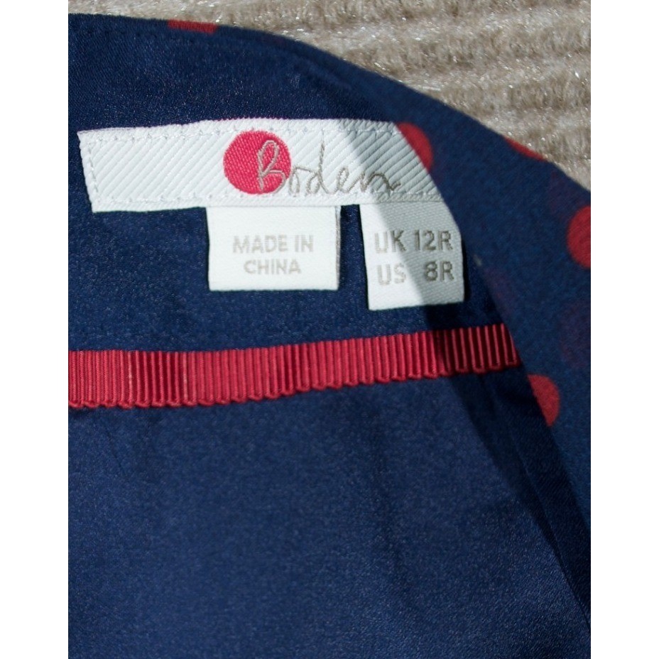 Boden Serena Navy Blue Red Polka Dot A Line Midi Skirt Twee Preppy Chiffon Sz 12