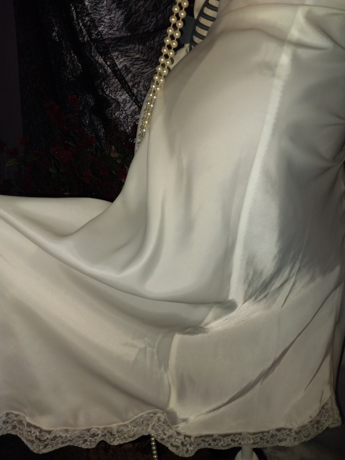 VTG 40’S SATIN CHANTILLY LACE DECO DOWTON DRESS SLIP NIGHTGOWN EDWARDIAN LACE S