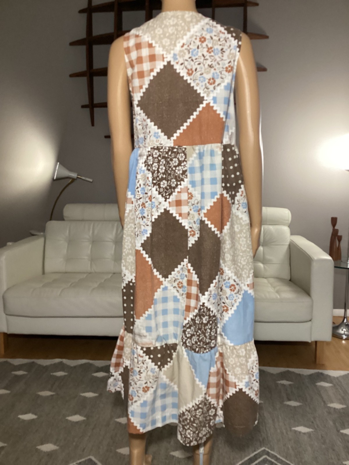 Vintage 1970’s Floral Patchwork Pattern Sleeveless Hippie Boho Dress