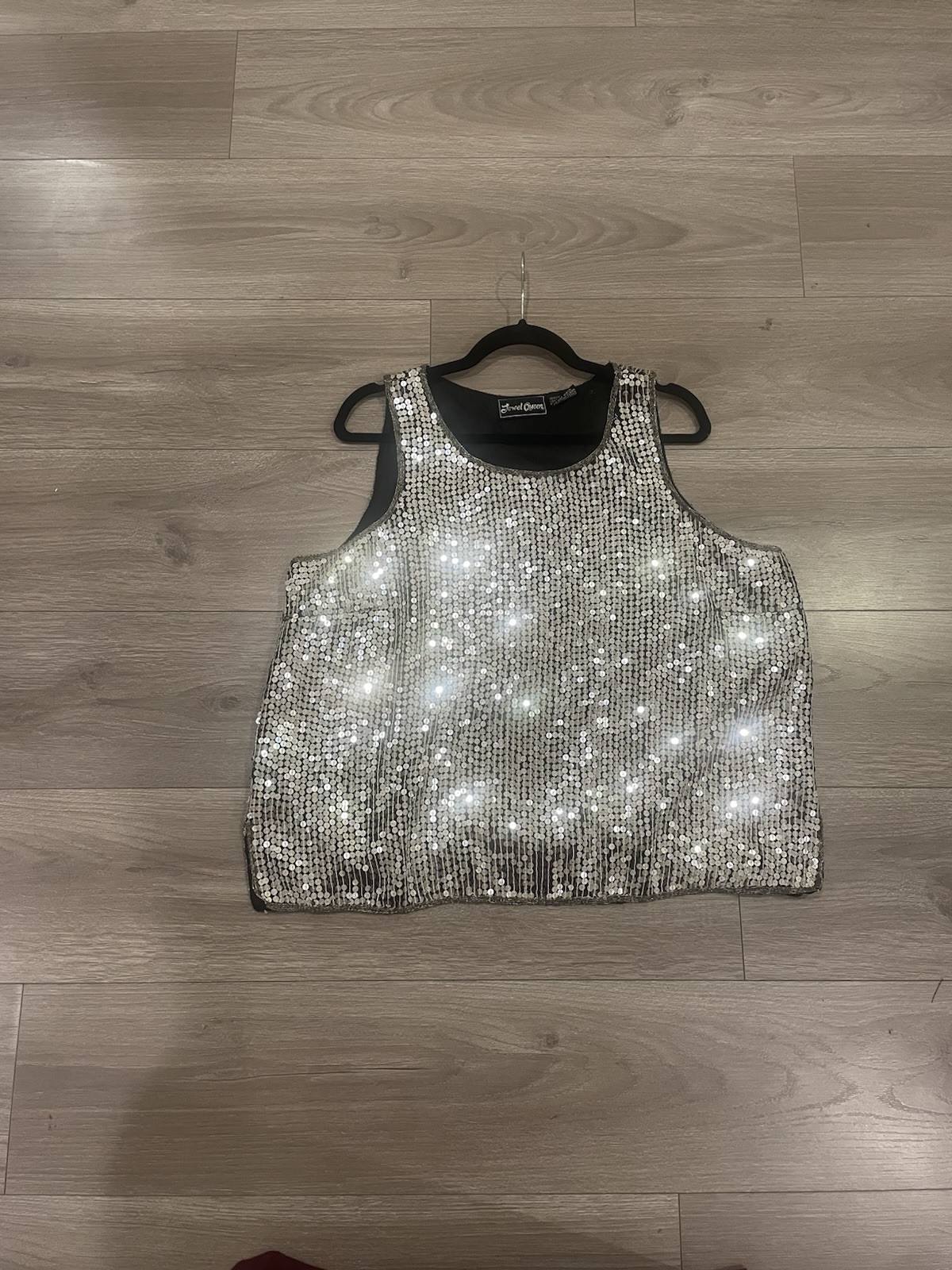 Vintage Silver Sequin Disco Tank Top Studio 54 Party Glam Sleeveless XL