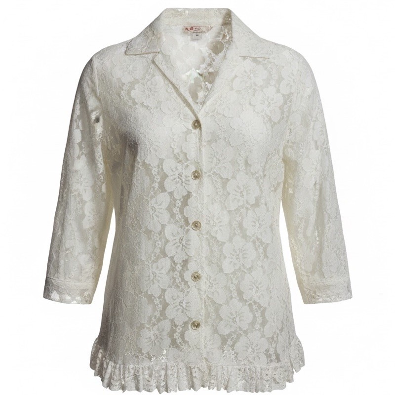 Vintage 1950s Ivory Lace Button Front Blouse Floral Romantic Cottagecore