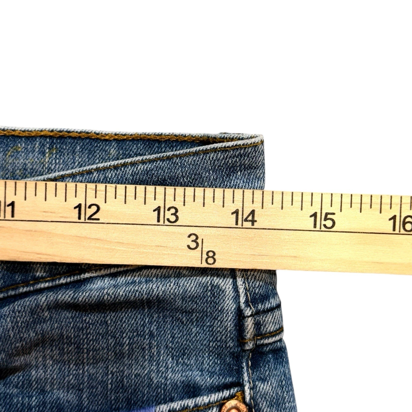 Women’s Light Wash Bootcut Jeans Mid Rise Distressed Denim Blue 30×33