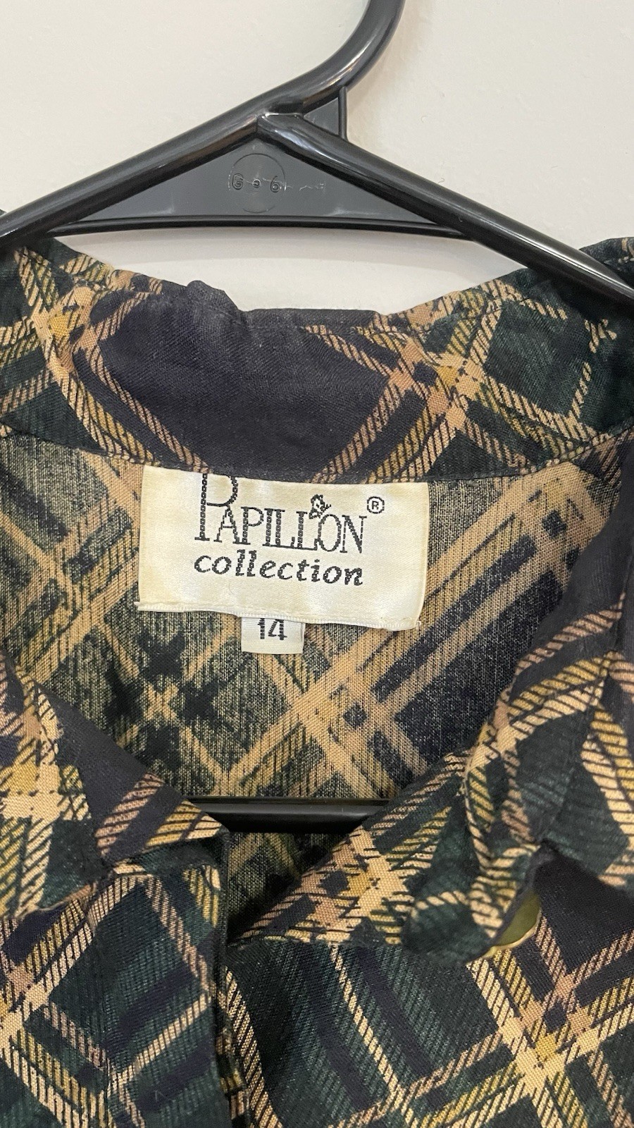 Vintage 80s Papillon Collection Plaid Midi Dress Academia Tartan Secretary Sz 14