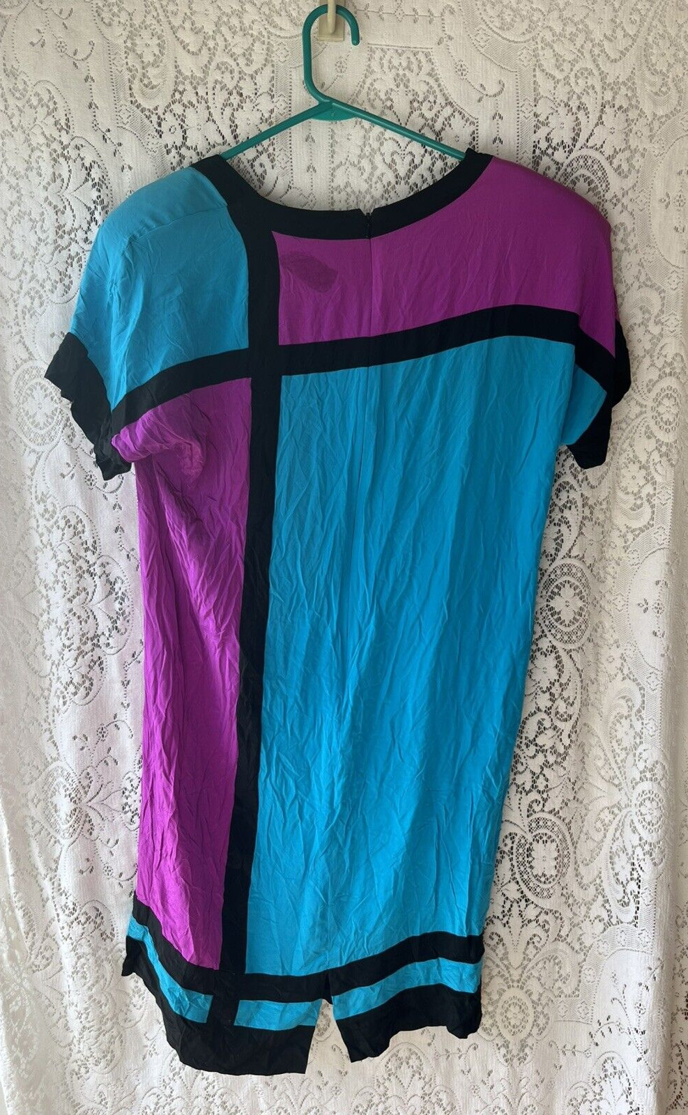 VTG Pat Argent 100% Silk Color Block Dress Geometric Print Womens 10