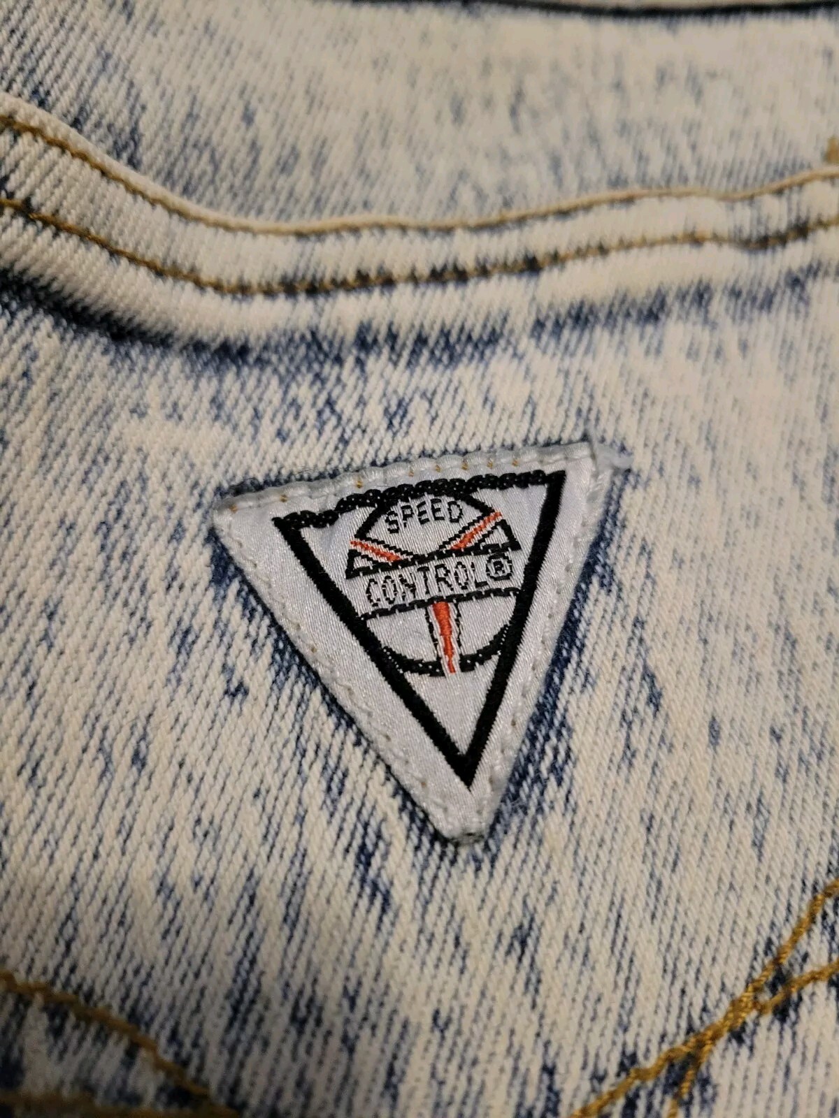 Vintage 90s Acid Stonewashed Jeans Speed Denim Sz 11/12 Frayed Patch Stretch 80s