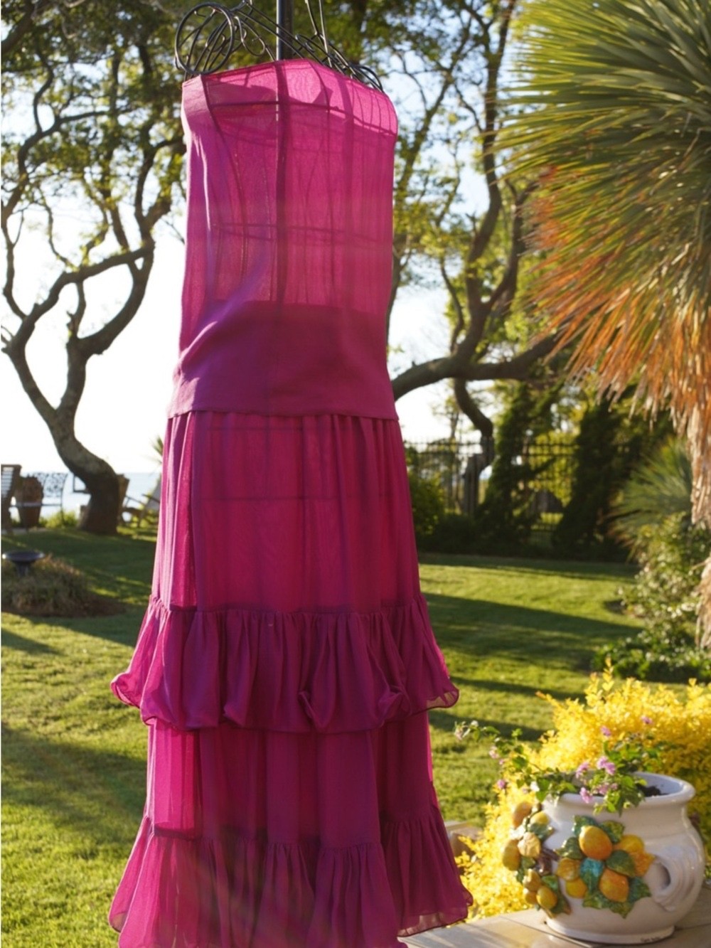 VINTAGE 1980s Pancaldi & B. Italy Silk Tiered Skirt Set – Size 0 (Fuchsia)