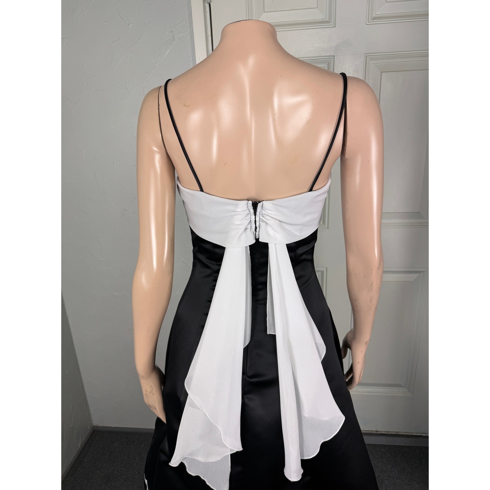 Vintage Y2K Jody California Dress 3/4 Prom Satin Formal Evening Train Bow T20