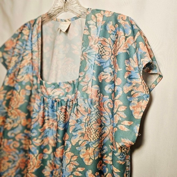 Vintage Lady Lindsay Polyester Duster House Dress Blues Pinks Teal Size Medium