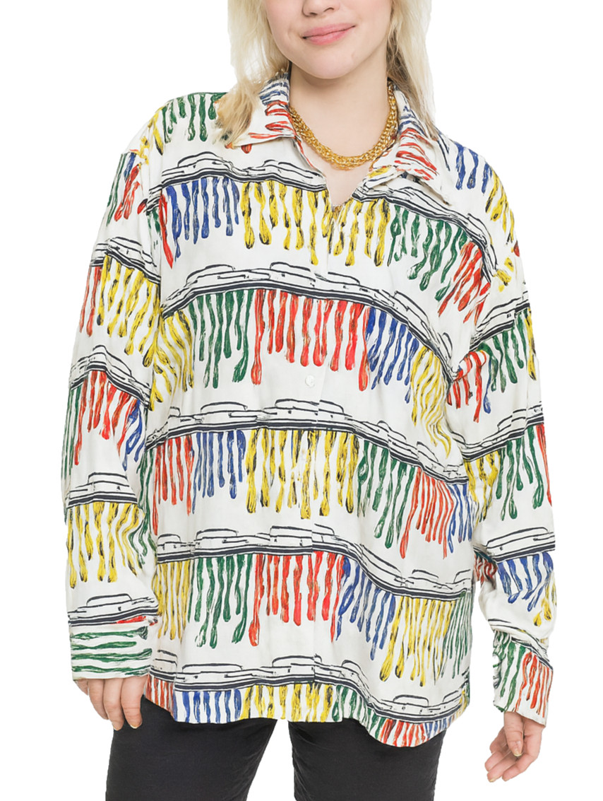 VTG Voir Collection “Bleue Claire” Multicolor Art Print Blouse 1980s M