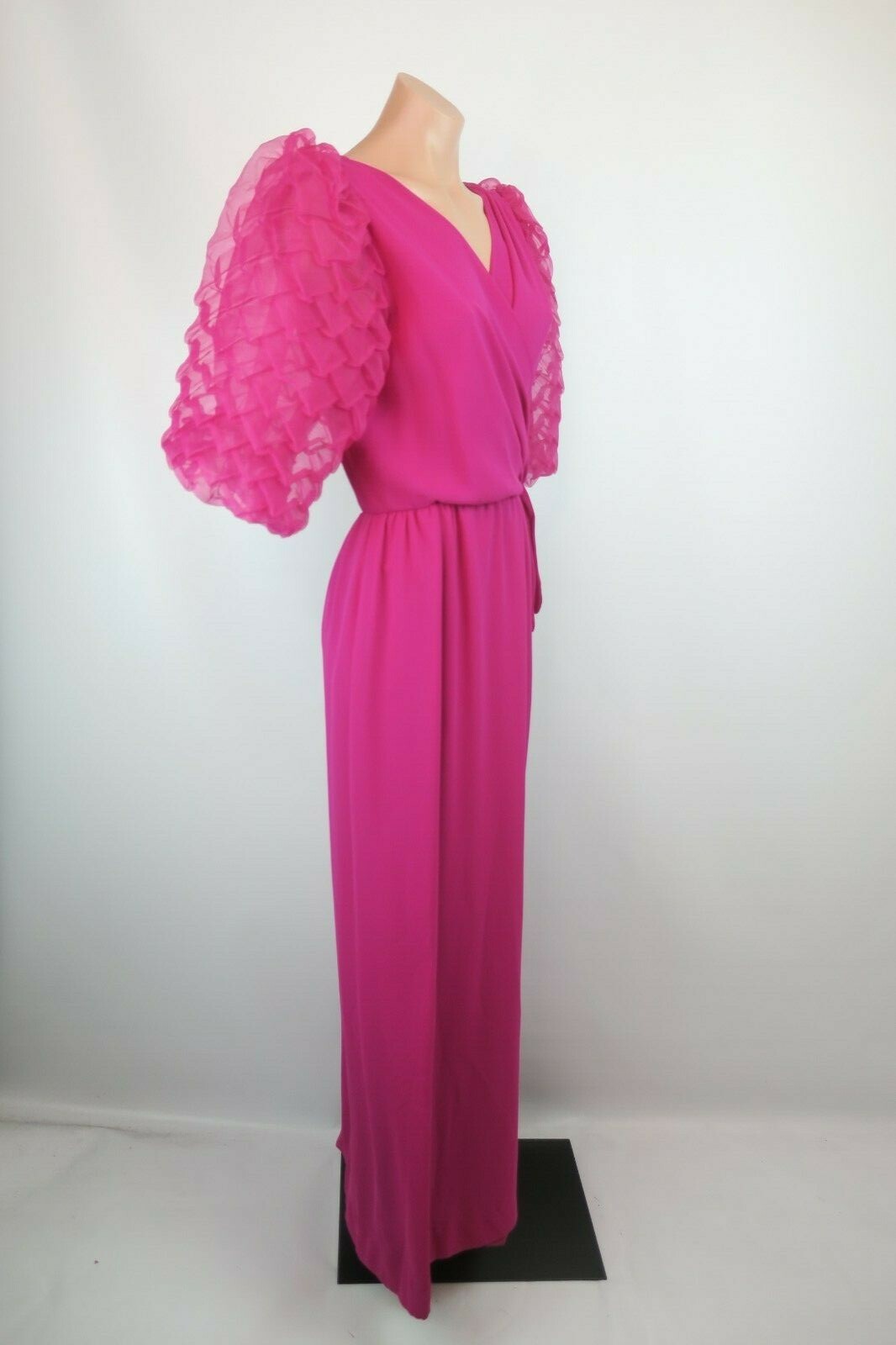 VTG MISS ELLIETTE 12 Pink Gown Pageant Wedding BOLD Pineapple Sleeve FORMAL Prom