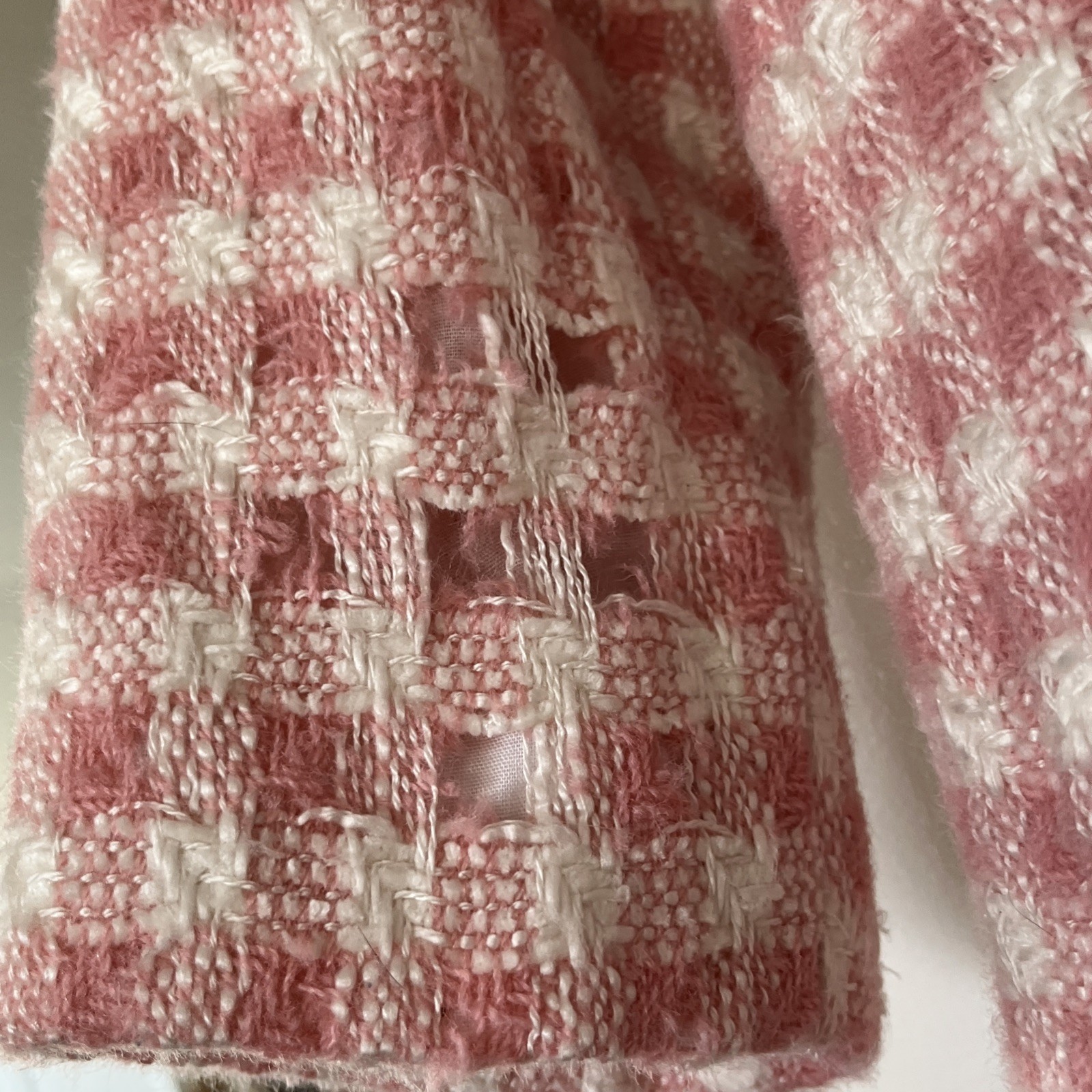 Pink Herrera Blazer Academia Houndstooth Pockets Distressed