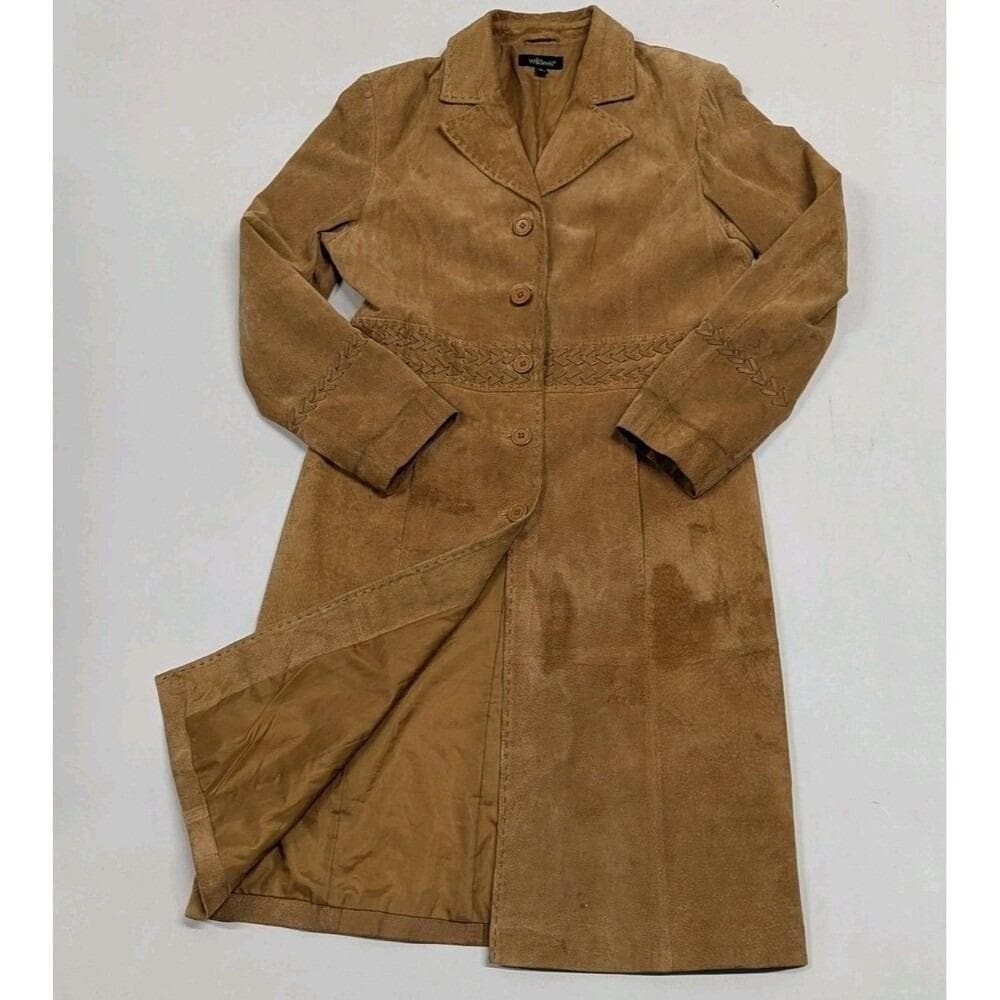 Boho Western Suede Leather Coat Cognac Midi Braided Y2K Festival Cowgirl Medium