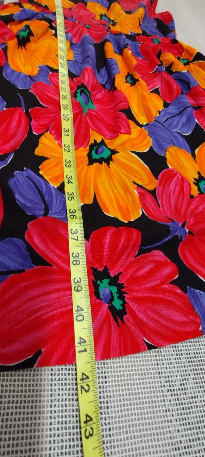 Vintage 1980s Big Floral Dress Sleeveless Sundress Red Orange Daisy Blue Medium