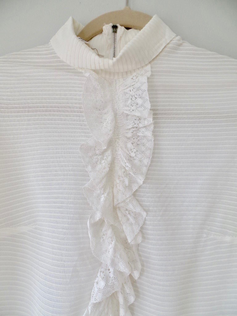 Vintage 40s 60s Mister PePe Ribbed Off White Cascade Ruffle Ascot Top S XS