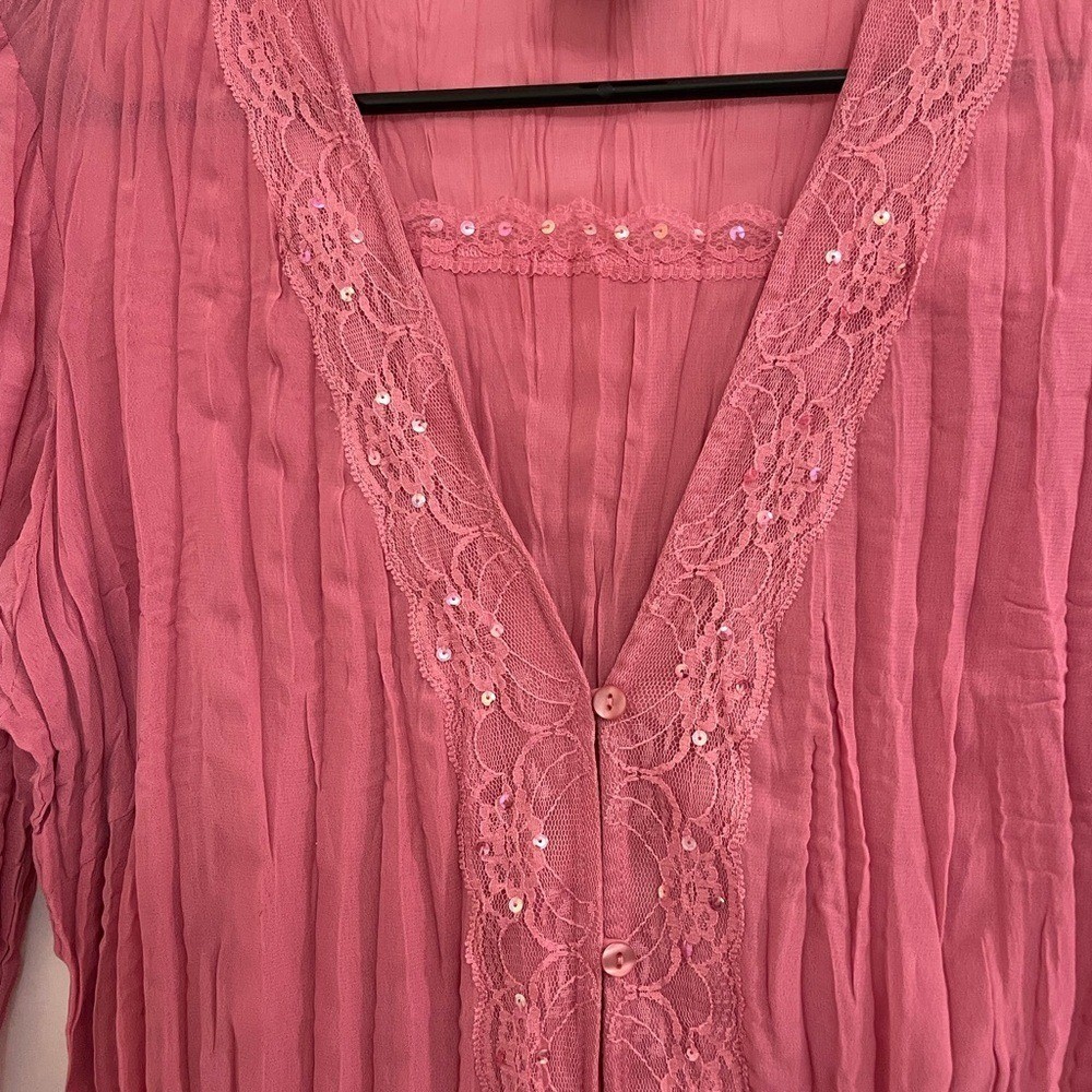 Vintage Fairycore Hannah Montana Style Rose Pink Lace-Trim Long Sleeve Top