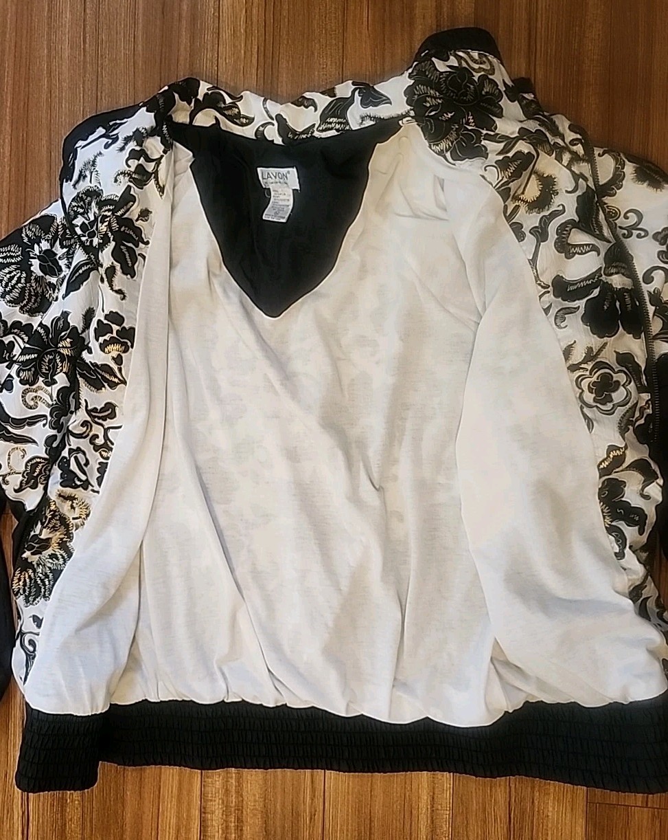 Vintage Lavon 1980-90s Tracksuit Windsuit Sz M Retro Lined Black Gold Floral