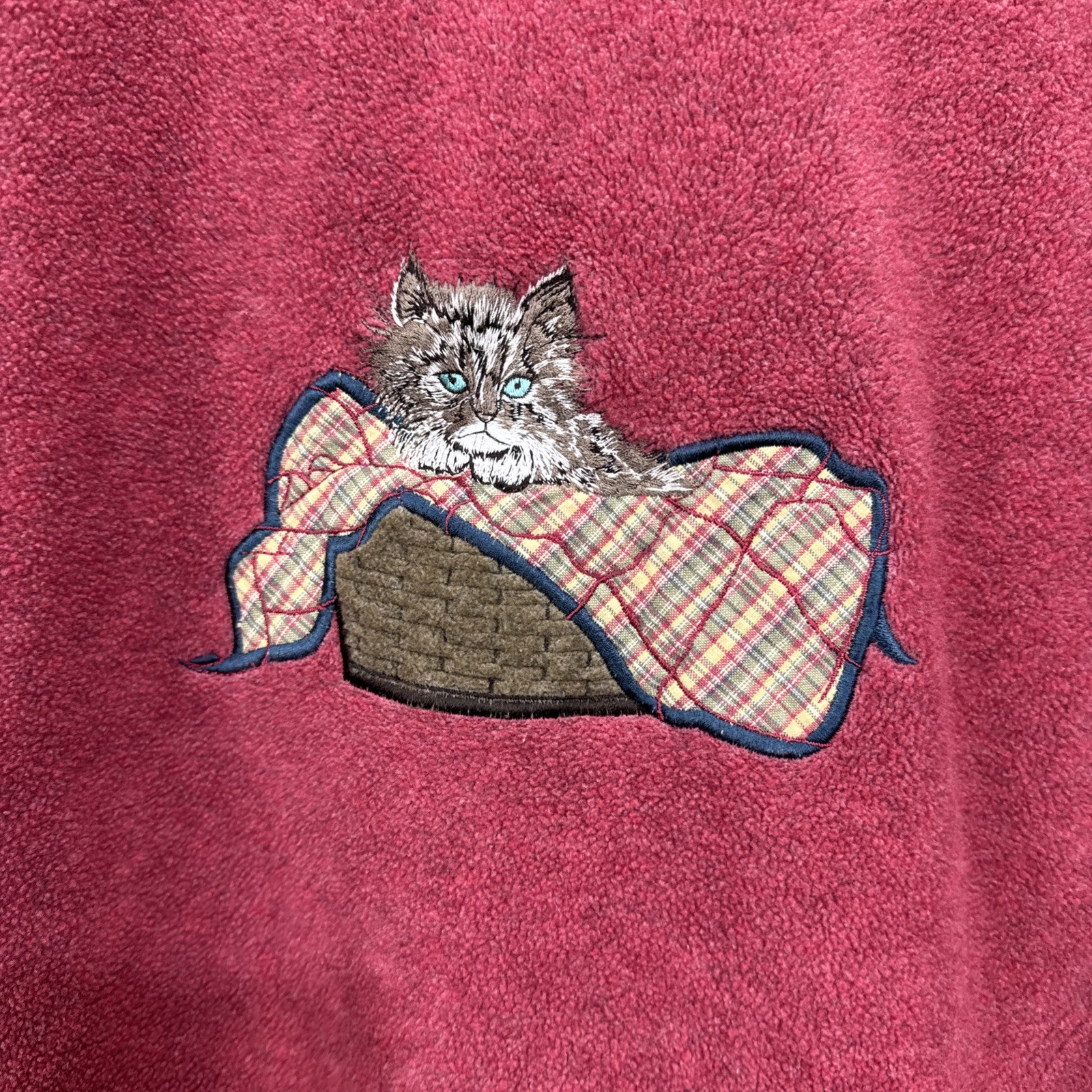 Vintage Northern Reflections 1/4 Zip Pullover Fleece Sweater M Embroidered Cat