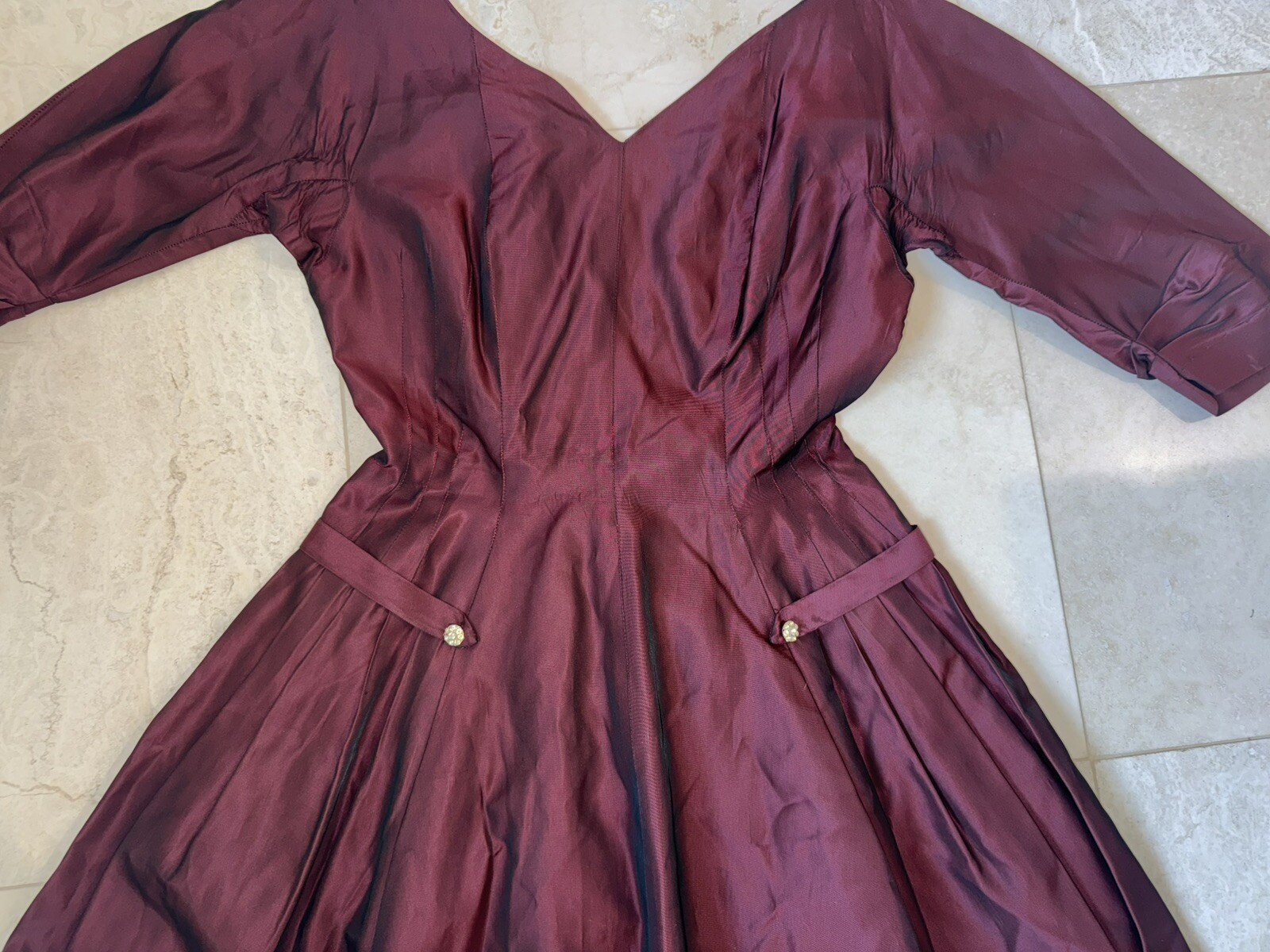Gorgeous VTG Jonathan Logan BURGUNDY TAFFETA Party Tea Dress XS