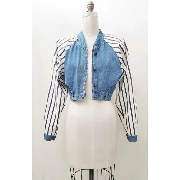 VTG 80s TICKETS Brand Cropped „UPSIDE DOWN PANT JACKET”. USA. S/XS.