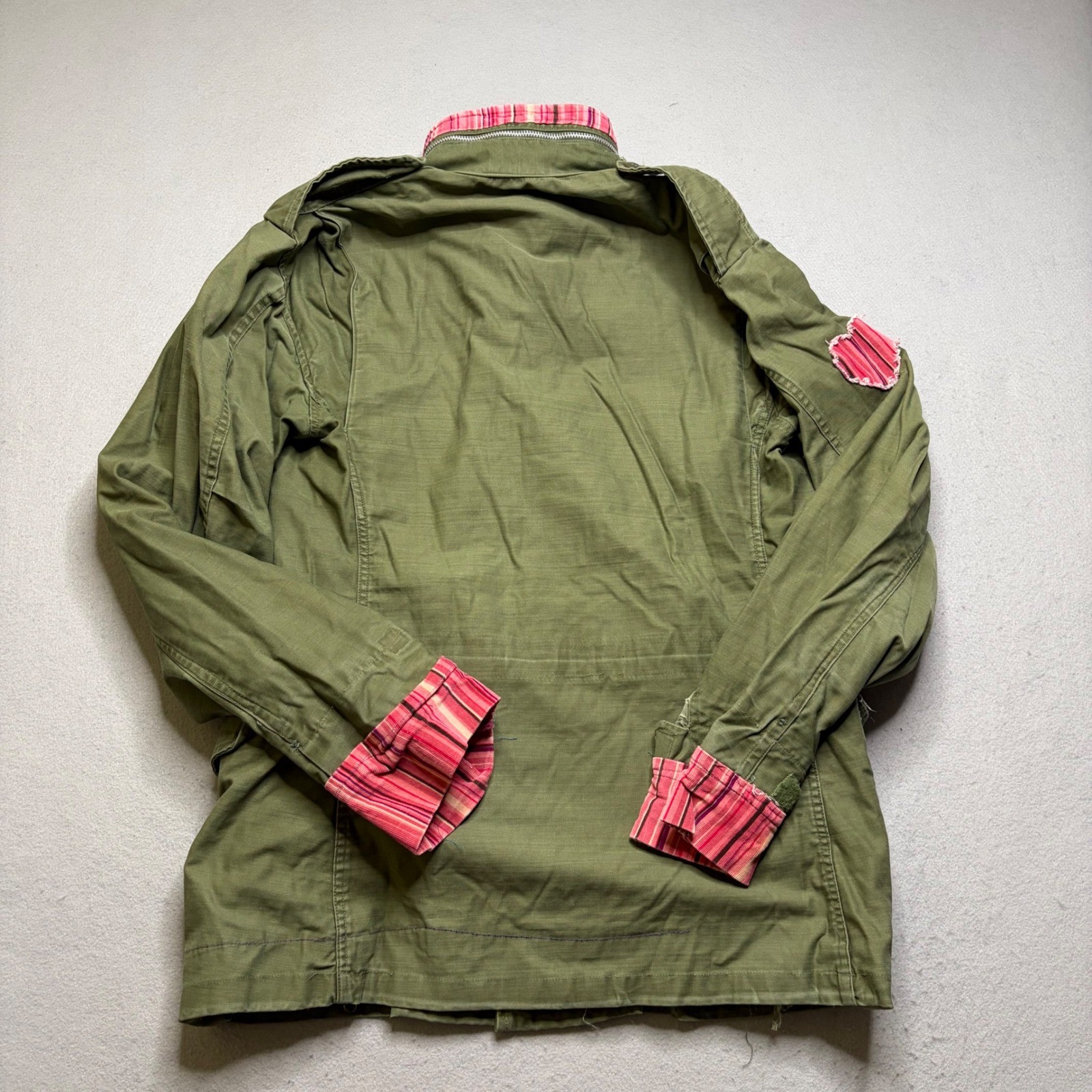 Vintage Military Field Jacket Women M Olive Green Patchwork 90s Distressed M-65