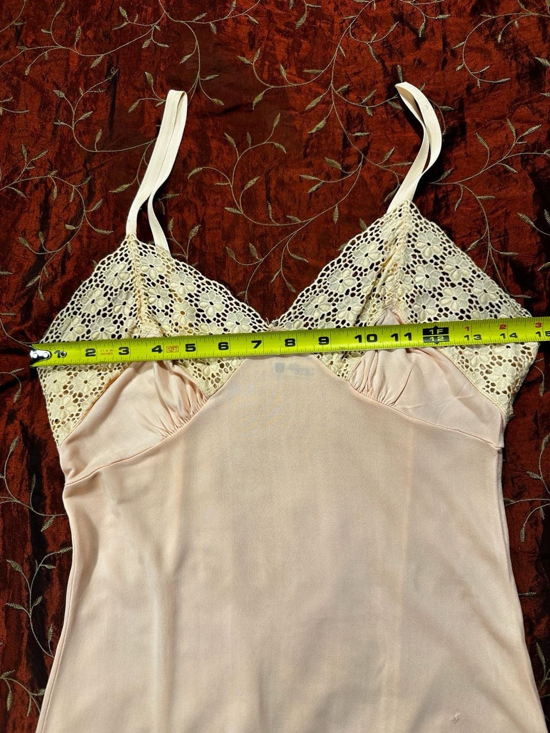 Vintage German Schiesser Peach Lace Trimmed Slip Dress Sz 40