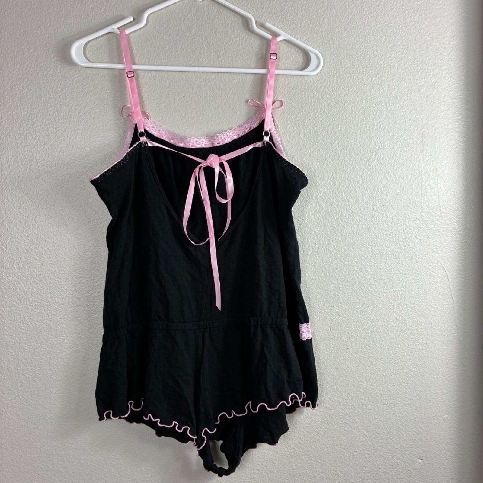 VTG Y2K Cinema Etoile Pink Lace Trim Satin Ribbon Lingerie Romper Sz S Coquette