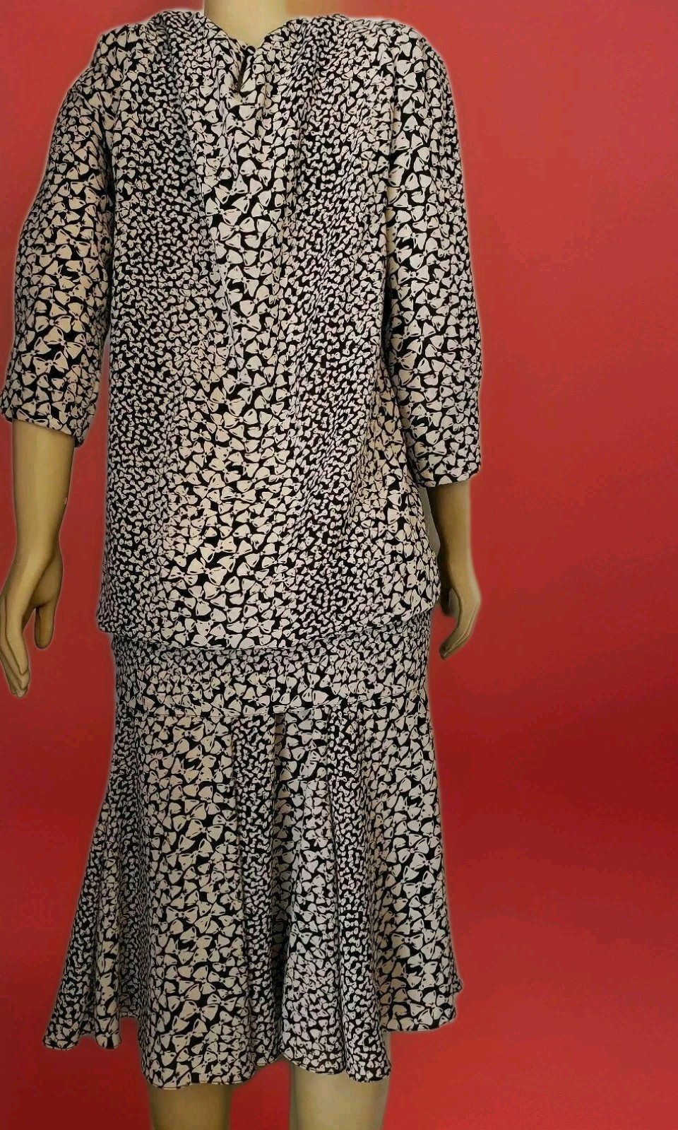 LIZ ROBERTS INC Vintage Black Beige Polyester 3/4 Sleeve women Dress Size 10