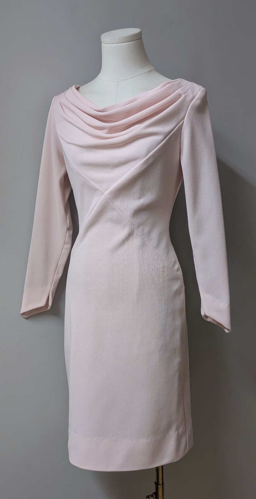 Vintage 70’s MOD Claralura Original Pink Drop Neck Polyester Pencil Dress XS