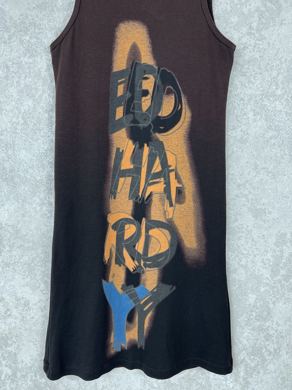 Vintage Ed Hardy Christian Audigier Tiger Rhinestone Ombre Tank Dress Brown Y2K